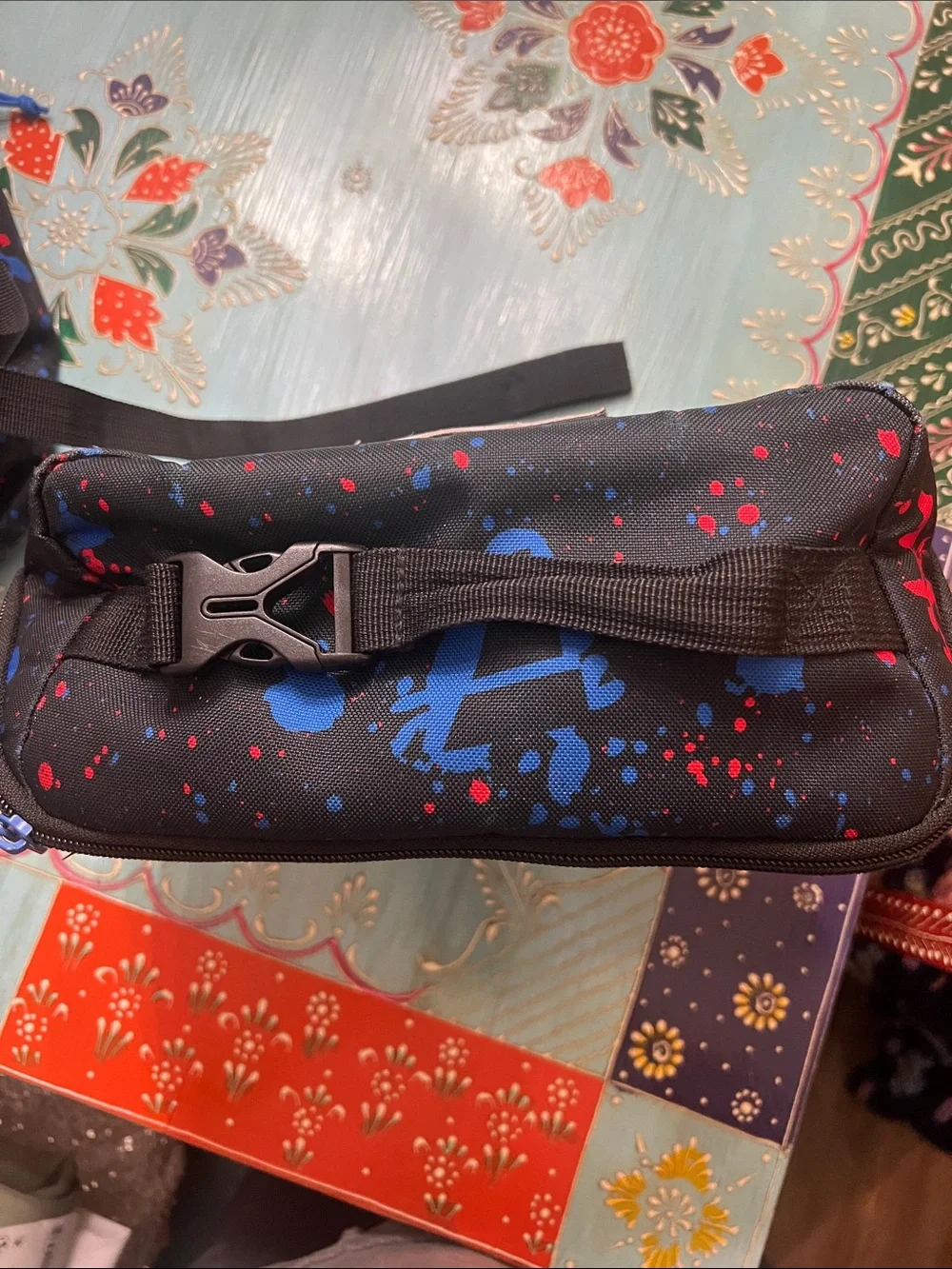adidas Black Backpack with Red & Blue Paint Splatter